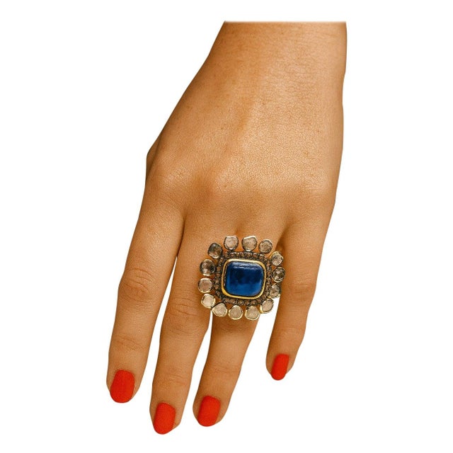 Late 20th Century Bochic “Orient” Vintage Rose Cut Diamond & Tanzanite Ring Set 18K Gold & Silver For Sale - Image 5 of 11
