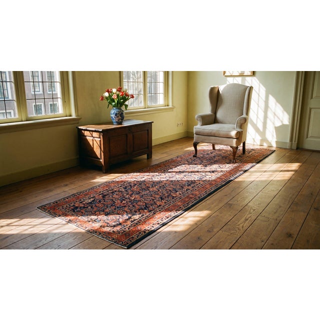 Pronounced Red and Navy Blue Color With Lovely Floral Design Antique Persian N W Rug For Sale - Image 11 of 13