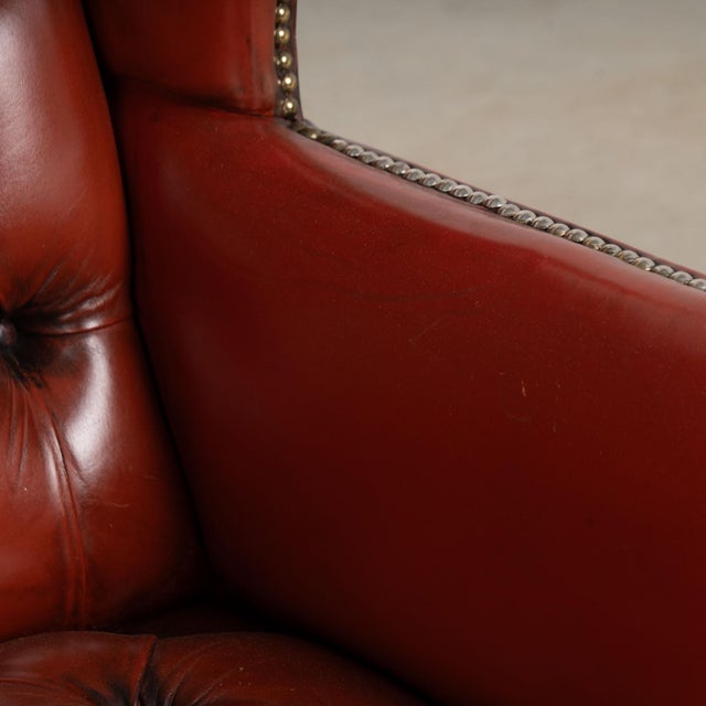 Pair of 20th Century Danish Oxblood Leather Chesterfield Wingback Club Chairs For Sale - Image 10 of 18