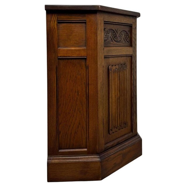 Brown Antique Linenfold Panelled Cabinet in Oak, 1900s For Sale - Image 8 of 14