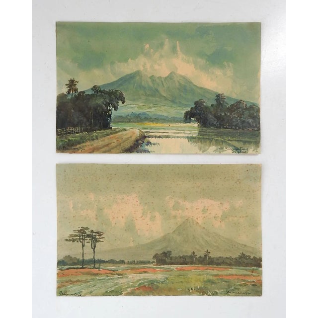 Vintage Indonesian Watercolor Landscape Paintings - a Pair For Sale - Image 10 of 10