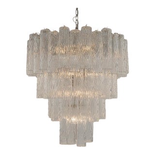 Huge Murano Glass Tiered Chandelier | 80 Corteccia Tubes, Nickel Structure, 4 Levels For Sale