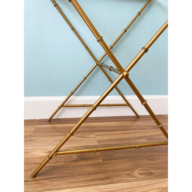 Metal Mid Century Hollywood Regency Gold Gilt Faux Bamboo Bar/ Side Table For Sale - Image 7 of 13