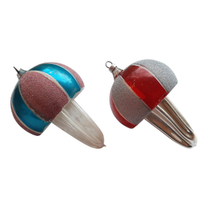Christmas Striped Mushroom Vintage Glass Ornaments Pair