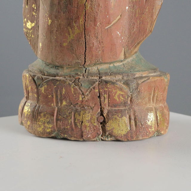Beige Carved Wooden Buddha Sculpture For Sale - Image 8 of 10