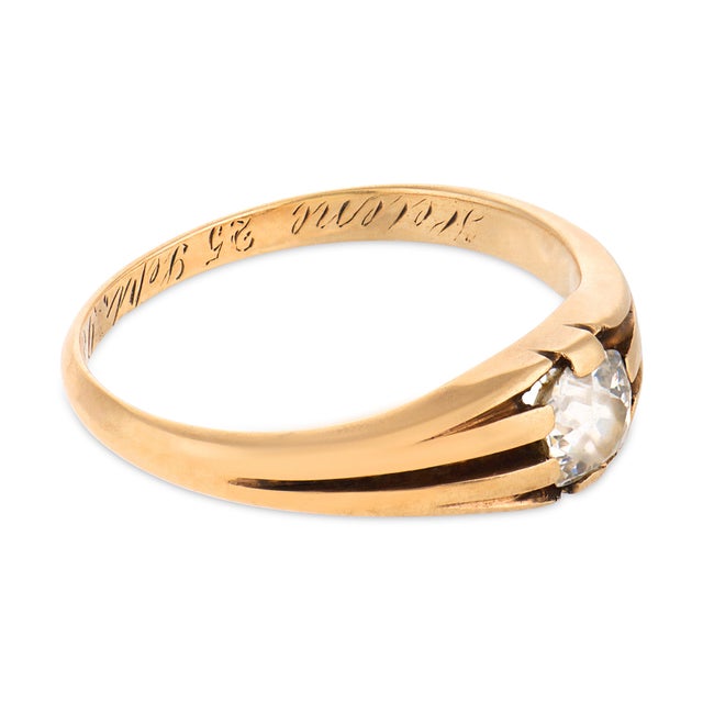 19th Century 19th Century Victorian Old Mine Cut Diamond 14k Yellow Gold Solitaire Ring, Size 7.5 For Sale - Image 5 of 5