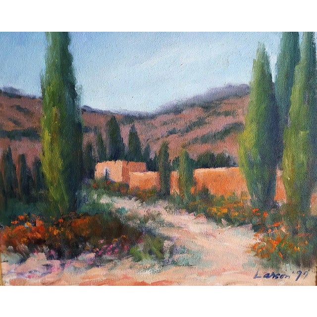 Rustic Framed Original Southwestern Adobe Landscape Oil Painting, Signed Larson 1977 For Sale - Image 3 of 5