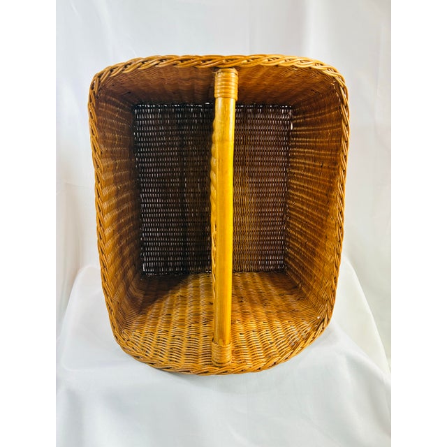 Vintage Large Handwoven Indonesian Rattan & Bamboo Market Basket With Divider For Sale - Image 11 of 11