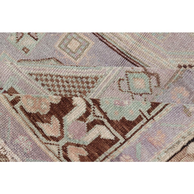 Vintage Turkish Oushak Rug With Tribal Geometric Medallions in Light Lavender For Sale - Image 15 of 16