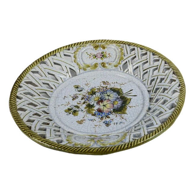 Decorated and Pierced Ceramic Dish by A.G.A For Sale