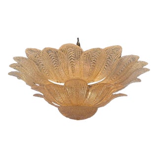 Gold Murano Glass Leaf Form Flush Mount Chandelier For Sale