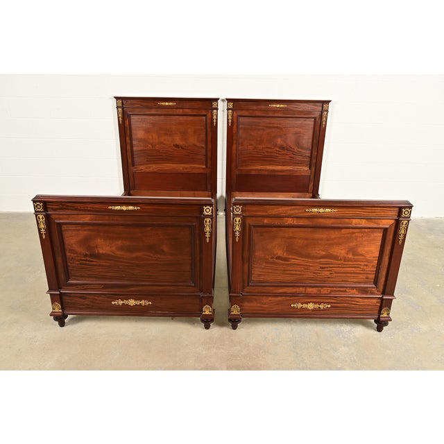Jacob-Desmalter Style Antique French Empire Mahogany Twin Beds With Mounted Ormolu, Pair For Sale - Image 11 of 11