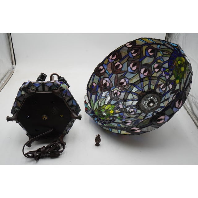 1980s Tiffany Style Stained Leaded Glass Lamp For Sale - Image 13 of 13