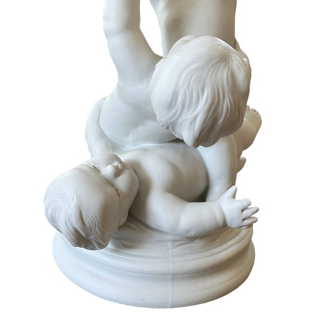 Antique Edmé Samson Paris White Bisque Porcelain Sculpture of Three Children With a Bird For Sale - Image 12 of 16