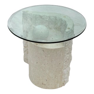 1980s Magnussen Postmodern Mactan Tesselated Stone & Glass Side Table For Sale