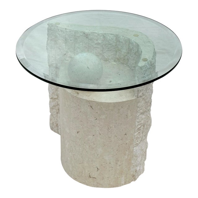 1980s Magnussen Postmodern Mactan Tesselated Stone & Glass Side Table For Sale