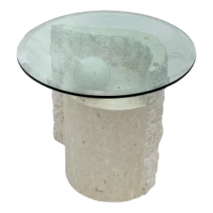 1980s Magnussen Postmodern Mactan Tesselated Stone & Glass Side Table