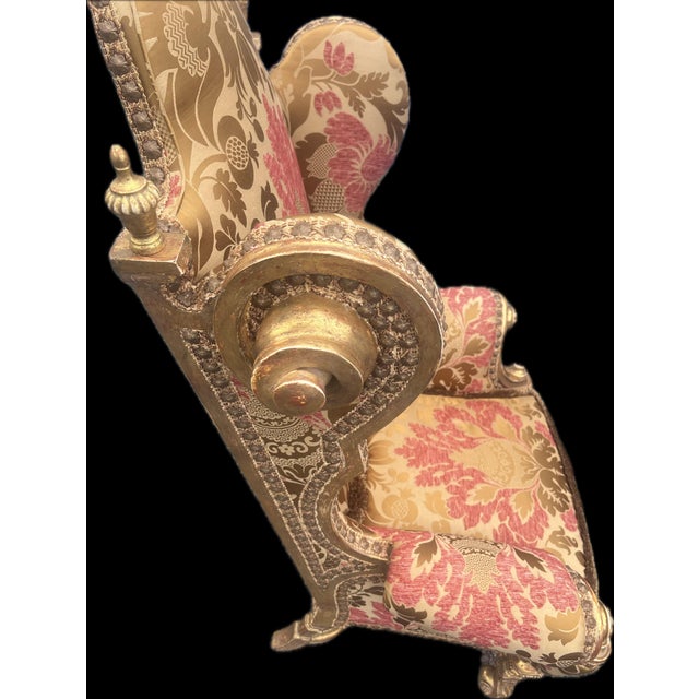 Vintage Venetian Rococo Giltwood High-Back Wingback Armchair 55” For Sale - Image 4 of 15