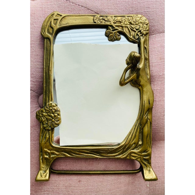 Art Nouveau Style Brass Vanity Mirror With Easel Stand For Sale - Image 4 of 7