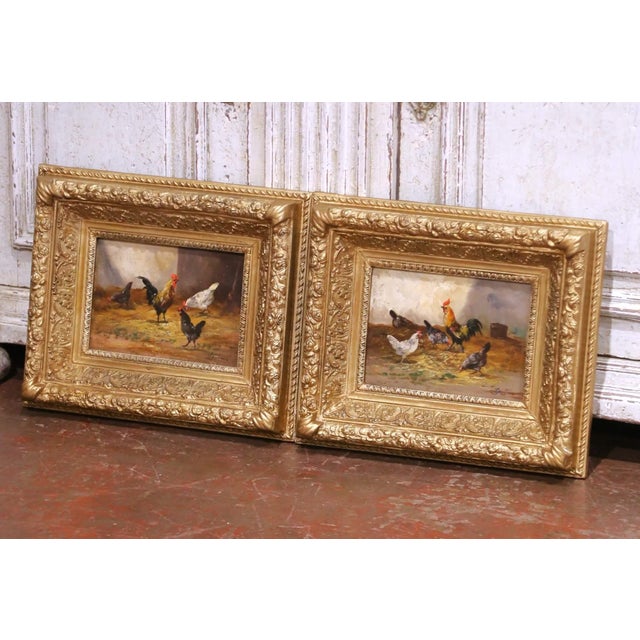Traditional Pair of 19th Century Belgium Pendant Chicken Paintings Signed Dubois For Sale - Image 3 of 15