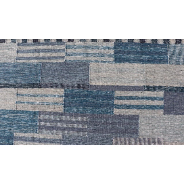 Textile Scandinavian Style Flat-Weave Rug With Modern Design in Gray, Black, and Blues 9'2 X 11'7 For Sale - Image 7 of 10