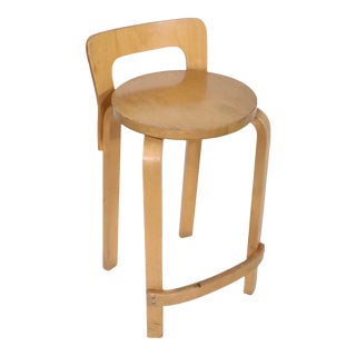 Vintage Aalto K 65 Counter Height Bent Plywood and Birch Stool For Sale
