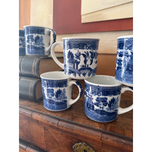 Japanese 1970s Blue Willow Coffee Mugs - Set of Eight (8) For Sale - Image 3 of 12