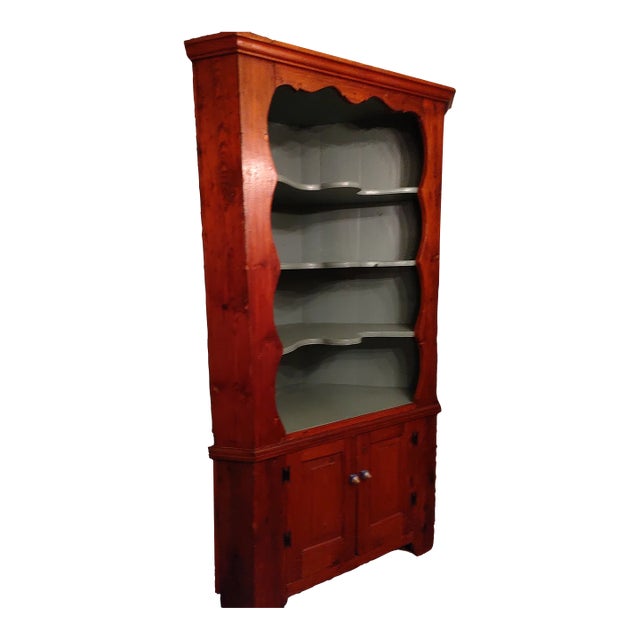 1940s Country Pine Corner Display Cabinet For Sale