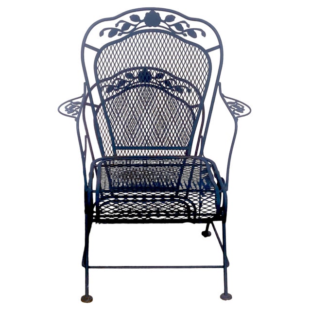 1970s Hunter Green Metal Mesh Woodard Style Outdoor Patio Bounce Dining Chairs - Set of 4 For Sale - Image 10 of 12