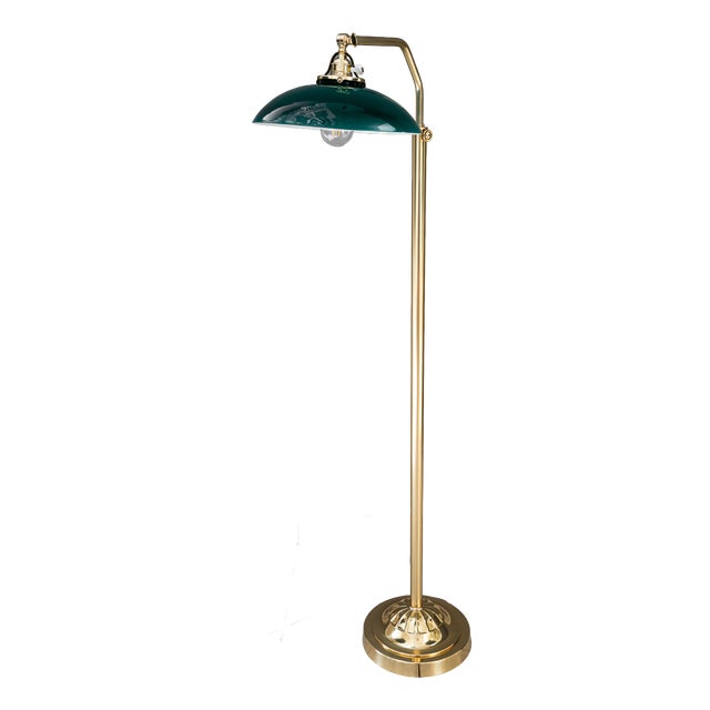 Adjustable Art Deco Floor Lamp with Original Green Shade, 1920s For Sale