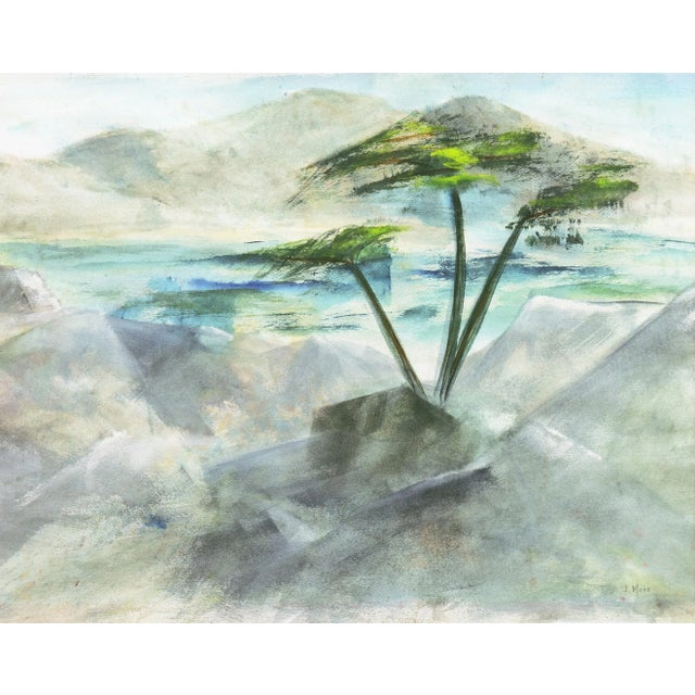 Cream 'Cypress on the Bay' by Jan Moss, California Woman Artist, Aptos For Sale - Image 8 of 8