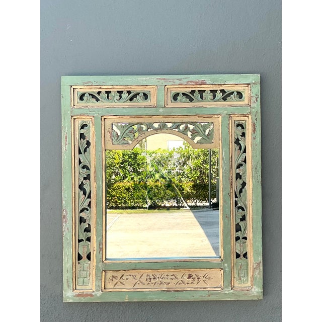 Vintage Distressed Carved Wood Mirror For Sale - Image 4 of 12