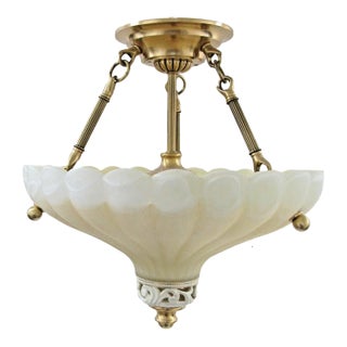 Elegant Lenox Quoizel Scalloped Shell Inspired Brass Accent Pendant Chandelier For Sale