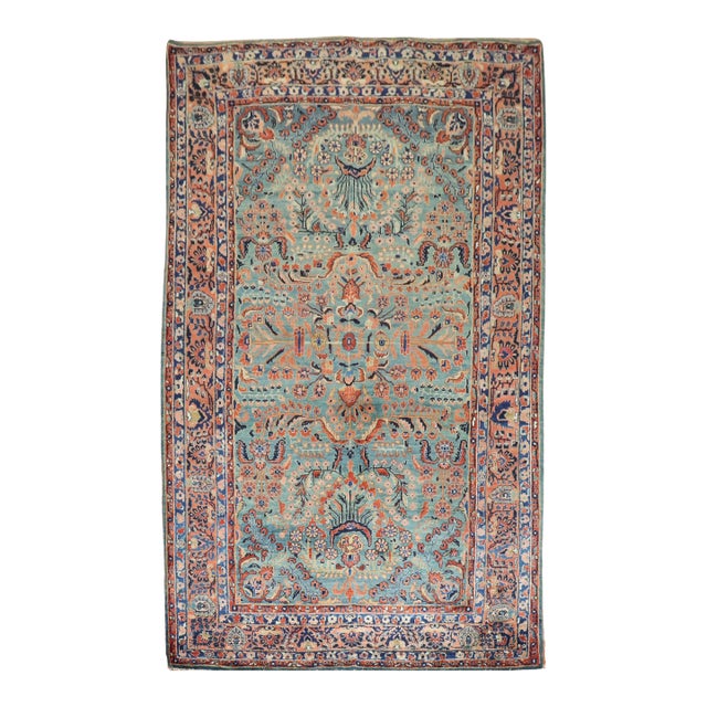 Antique Zabihi Collection Sarouk Rich Emerald Green Rug For Sale