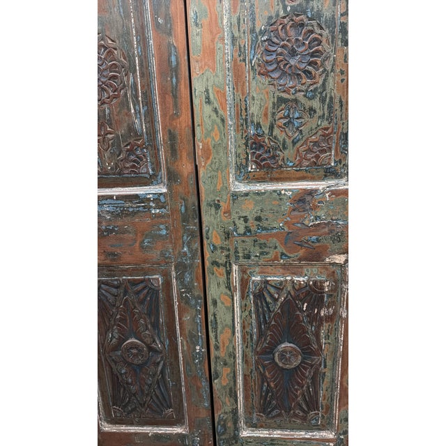 Hand-Carved Floral Reclaimed Wood Barn Door | Rustic Farmhouse Pantry & Interior Statement Door80x32 For Sale In Orlando - Image 6 of 8