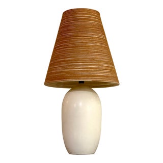 1960s Lotte & Gunnar Tall Ceramic Lamp With Original Jute Lamp Shade For Sale