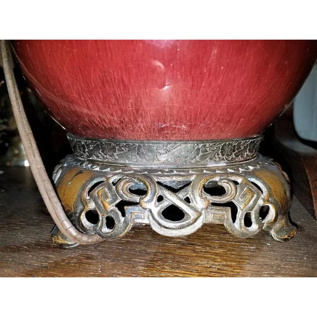 American Dedham Style Pottery Sang De Boeuf & Gilt Bronze Table Lamp For Sale - Image 9 of 13