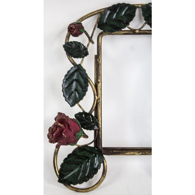 Vintage metal tole frame surrounded by roses and leaves (no glass)