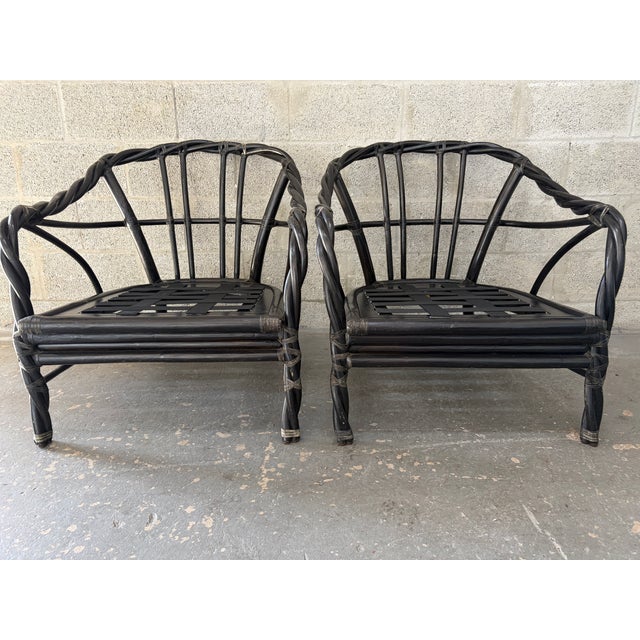 A Pair of Coastal Stylle Rattan Lounge Chairs by McGuire. Circa 1980s. For Sale - Image 17 of 18