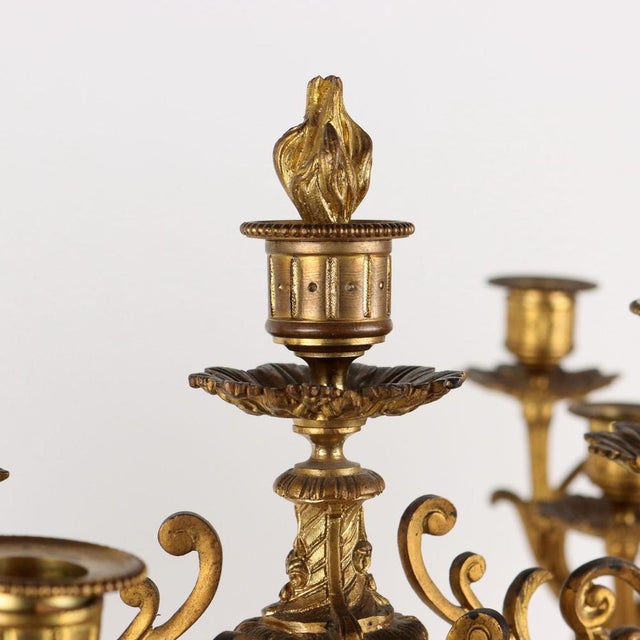 Triptych Clock & Candleholders in Bronze, France, 19th Century, Set of 3 For Sale - Image 15 of 16
