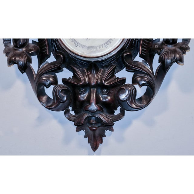19th Century German Black Forest Style Ebonized Walnut Thermometer-Barometer For Sale - Image 4 of 12