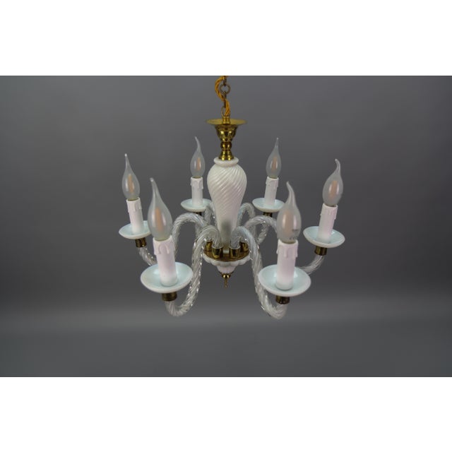 Italian Murano White Clear and Milk Glass Six-Arm Chandelier, 1950s For Sale - Image 9 of 18