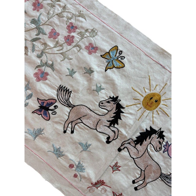 1960s Winged Horse Suzani Wall Hanging, Gold Vines For Sale - Image 5 of 6