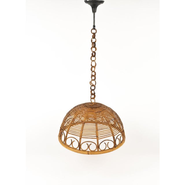 Mid-Century Rattan and Bamboo Pendant, Italy, 1960s For Sale - Image 9 of 15