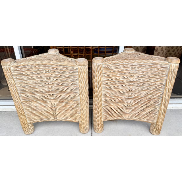Wood Pair White Washed Rattan Triangular Bases From 80's For Sale - Image 7 of 8