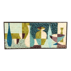 June E. Johnson Signed Mid-Century Abstract Mosaic Wall Panel, 1962 Mid Century