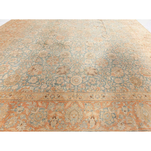 Authentic 19th Century Persian Tabriz Botanic Orange Grey-Blue Handmade Carpet For Sale In New York - Image 6 of 7