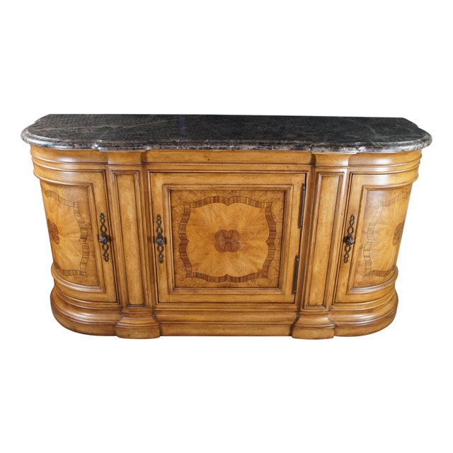 Thomasville Italian Hills of Tuscany Bibbiano Demilune Marble Top Burl Sideboard For Sale