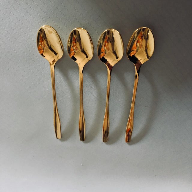 1980s Vintage Rogers Cutlery Co Stainless Gold Tone Iced Tea Spoons For Sale - Image 5 of 5