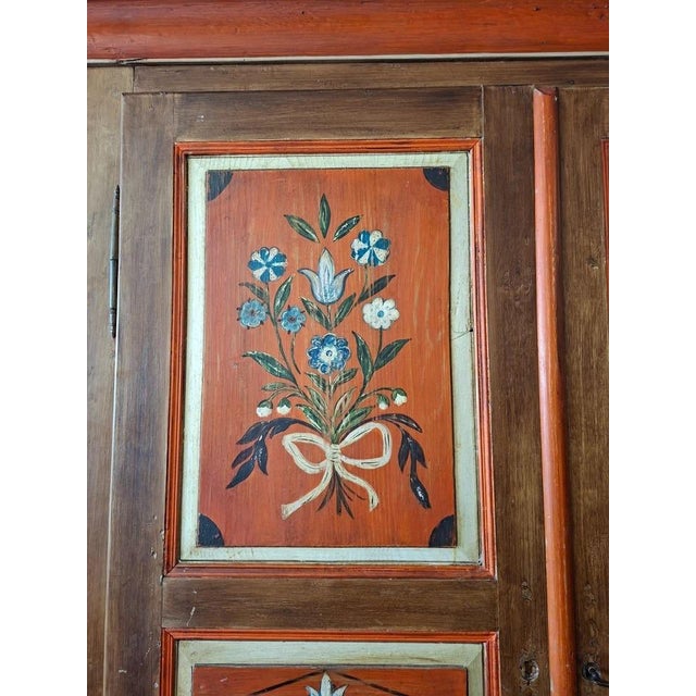 19th Century Folk Art Hand-Painted Cabinet with Floral Decoration For Sale - Image 3 of 10